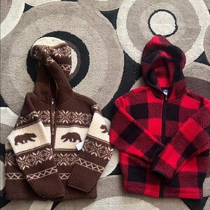 Kids Brown and Red Hooded Fleece Jackets